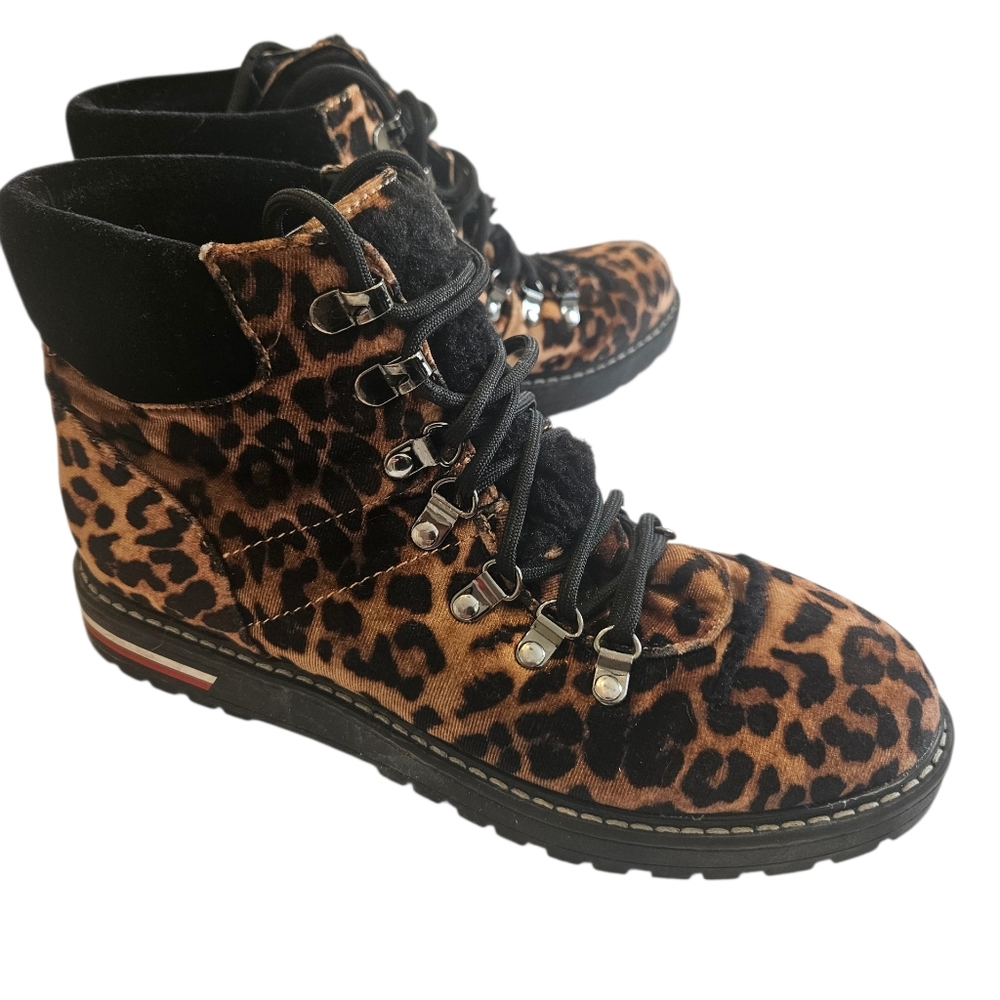 Tommy Hilfiger Leopard Boots Icee 3 Brown Leopard Ankle Lace Up Shoes Sz 8